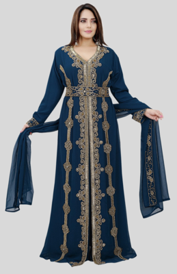 New TURQUOISE-BLUE Georgette Long kaftan for women Party & Wedding 1