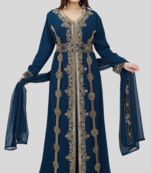 New TURQUOISE-BLUE Georgette Long kaftan for women Party & Wedding