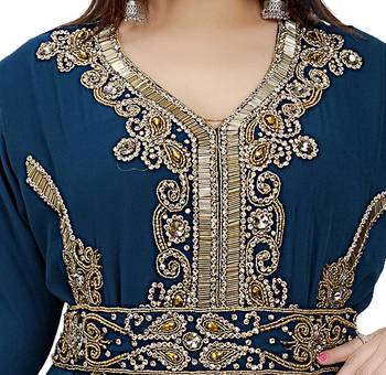 New TURQUOISE-BLUE Georgette Long kaftan for women Party & Wedding 2