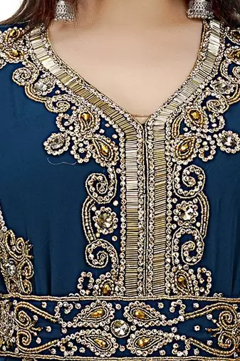 New TURQUOISE-BLUE Georgette Long kaftan for women Party & Wedding