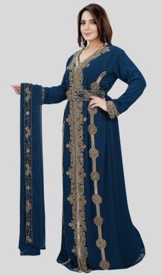 New TURQUOISE-BLUE Georgette Long kaftan for women Party & Wedding 3
