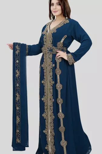 New TURQUOISE-BLUE Georgette Long kaftan for women Party & Wedding