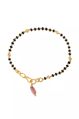 Black beads bracelet with ruby bead hanging one gram gold
