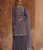 Purple embroidered georgette free size stitched anarkali palazzo suits