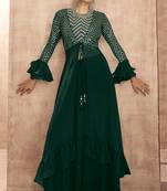 Green embroidered georgette free size stitched  lehenga suits.
