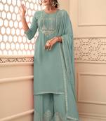Embroidery georgette semi stitched straight  palazzo suits