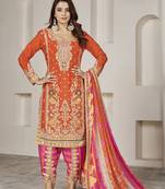 Orange embroidery chiffon free size stitched straight  dhoti suits