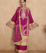 Pink  embroidered chiffon free size stitched straight palazzo suits