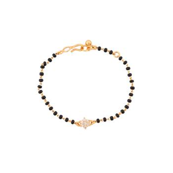 Black bead bracelet with diamond flower one gram gold 3