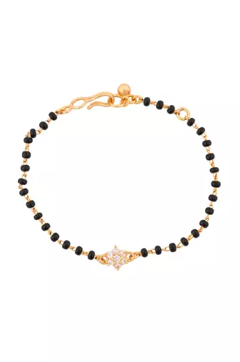 Black bead bracelet with diamond flower one gram gold