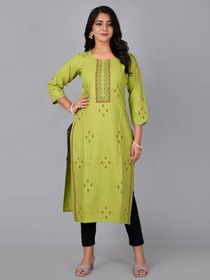 Fashion petals straight kurti with block print 1