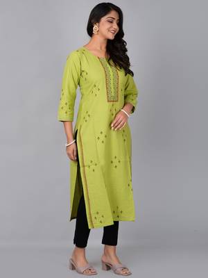 Fashion petals straight kurti with block print 2