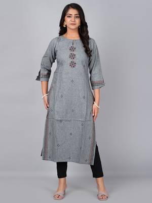Fashion petals grey straight kurta with block print 1