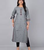 Fashion petals grey straight kurta with block print