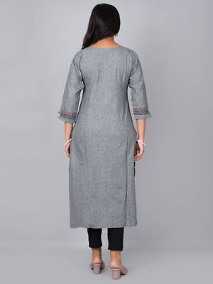 Fashion petals grey straight kurta with block print 3