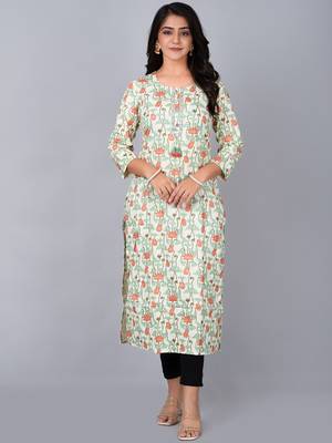 Fashion petals floral straight kurta with kalamkari print 1