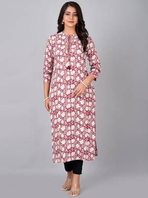 Fashion petals floral print stand coller kurta 1