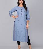 Fashion petals blue straight kurta with block print