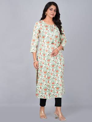 Fashion petals floral straight kurta with kalamkari print 2