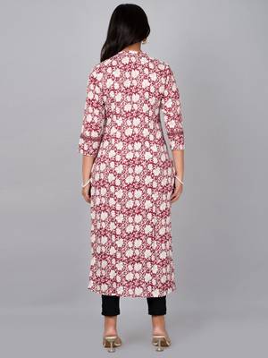 Fashion petals floral print stand coller kurta 3