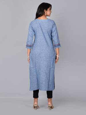 Fashion petals blue straight kurta with block print 3