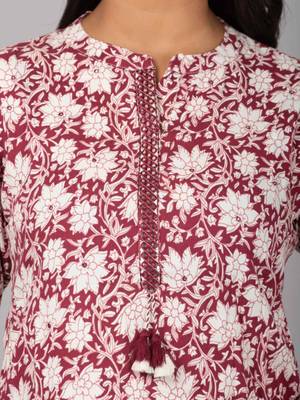 Fashion petals floral print stand coller kurta 4