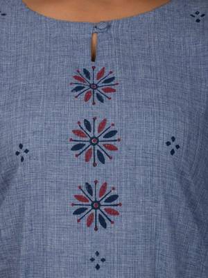 Fashion petals blue straight kurta with block print 4