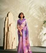 Lavender printed handloom khadi silk blend silk blend saree with blouse