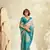 Sky blue printed handloom khadi silk blend silk blend saree with blouse