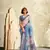Blue printed handloom khadi silk blend silk blend saree with blouse