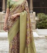 Mehendi printed soft tissue silk saree with blouse