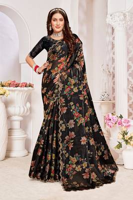 Designer black heavy handwork zarkan cutwork silk saree 1