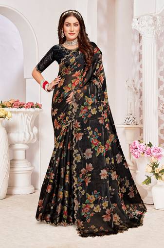 Designer black heavy handwork zarkan cutwork silk saree