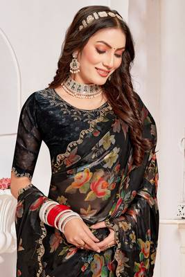Designer black heavy handwork zarkan cutwork silk saree 2