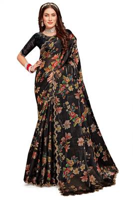 Designer black heavy handwork zarkan cutwork silk saree 3