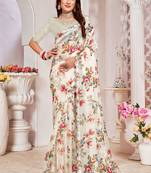 Designer cream heavy handwork zarkan cutwork silk saree