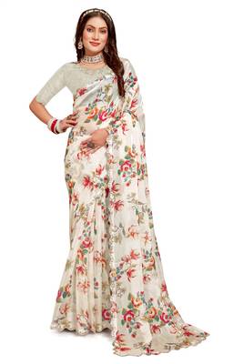 Designer cream heavy handwork zarkan cutwork silk saree 3