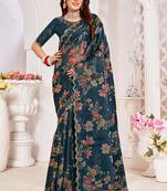 Designer teal heavy handwork zarkan cutwork silk saree