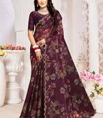 Designer wine heavy handwork zarkan cutwork silk saree