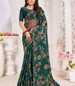 Designer bottle green heavy handwork zarkan cutwork silk saree