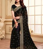 Black designer zari sequence embroidery work silk saree