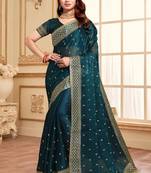 Morpeach designer zari sequence embroidery work silk saree