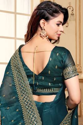 Morpeach designer zari sequence embroidery work silk saree 2