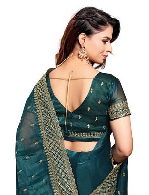 Morpeach designer zari sequence embroidery work silk saree 5