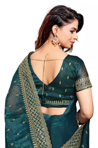 Morpeach designer zari sequence embroidery work silk saree