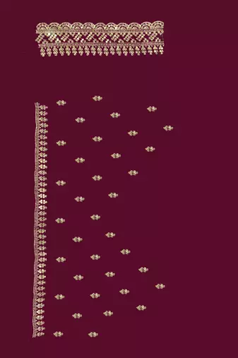 Wine designer zari sequence embroidery work silk saree
