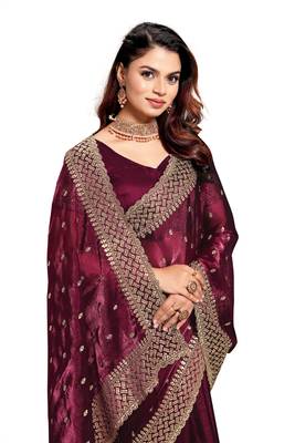 Wine designer zari sequence embroidery work silk saree 5