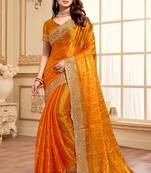 Mustard designer zari sequence embroidery work silk saree