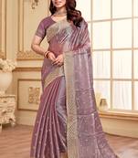 Dusty lavender designer zari sequence embroidery work silk saree