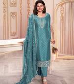 Baby Blue Georgette Straight Suit For Women upto 44"